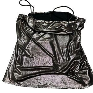 Zara Metallic Cowl Neck Camisole Top Bronze Pewter Shimmer Spaghetti Strap Small